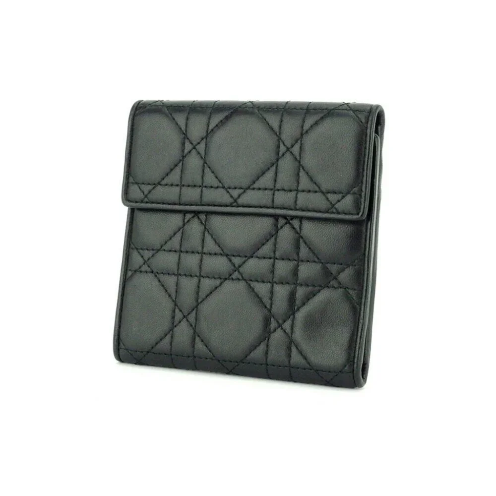 Dior tri-fold wallet Lady Dior leather Authentic used